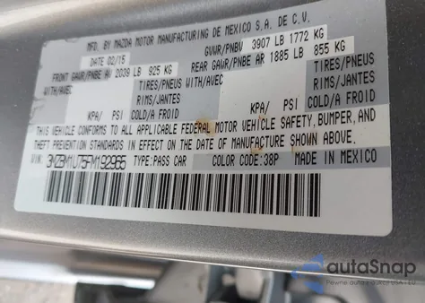 2015 Mazda Mazda3 из США, поврежденный, VIN 3MZBM1U75FM192965